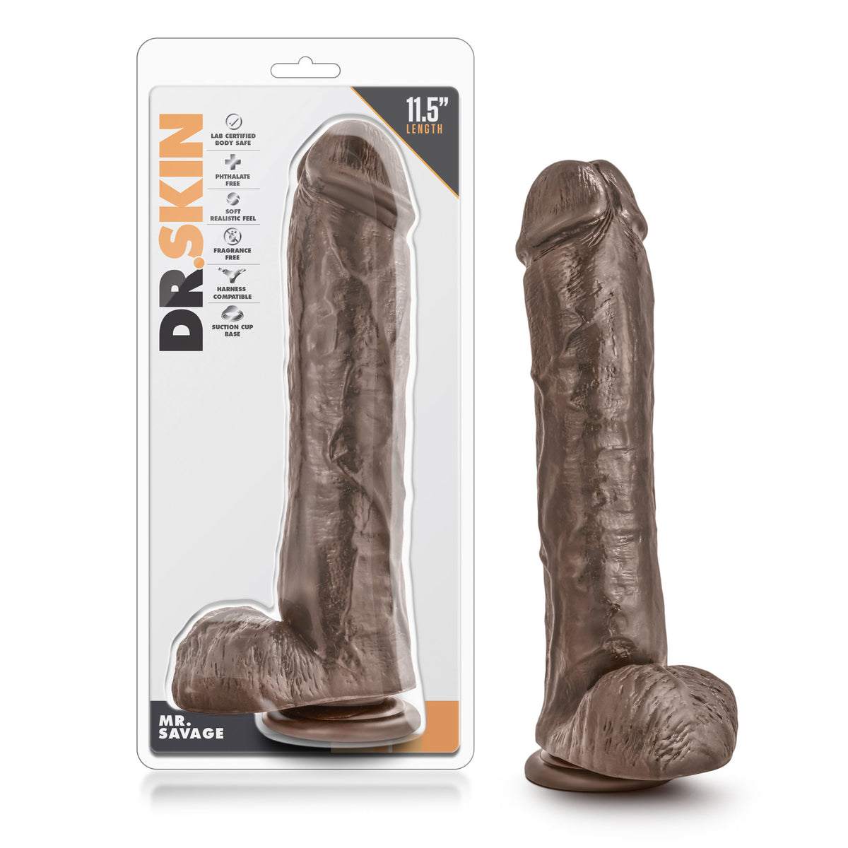 Dr. Skin Mr. Savage 11.5 Inch Dildo With Suction Cup - Chocolate