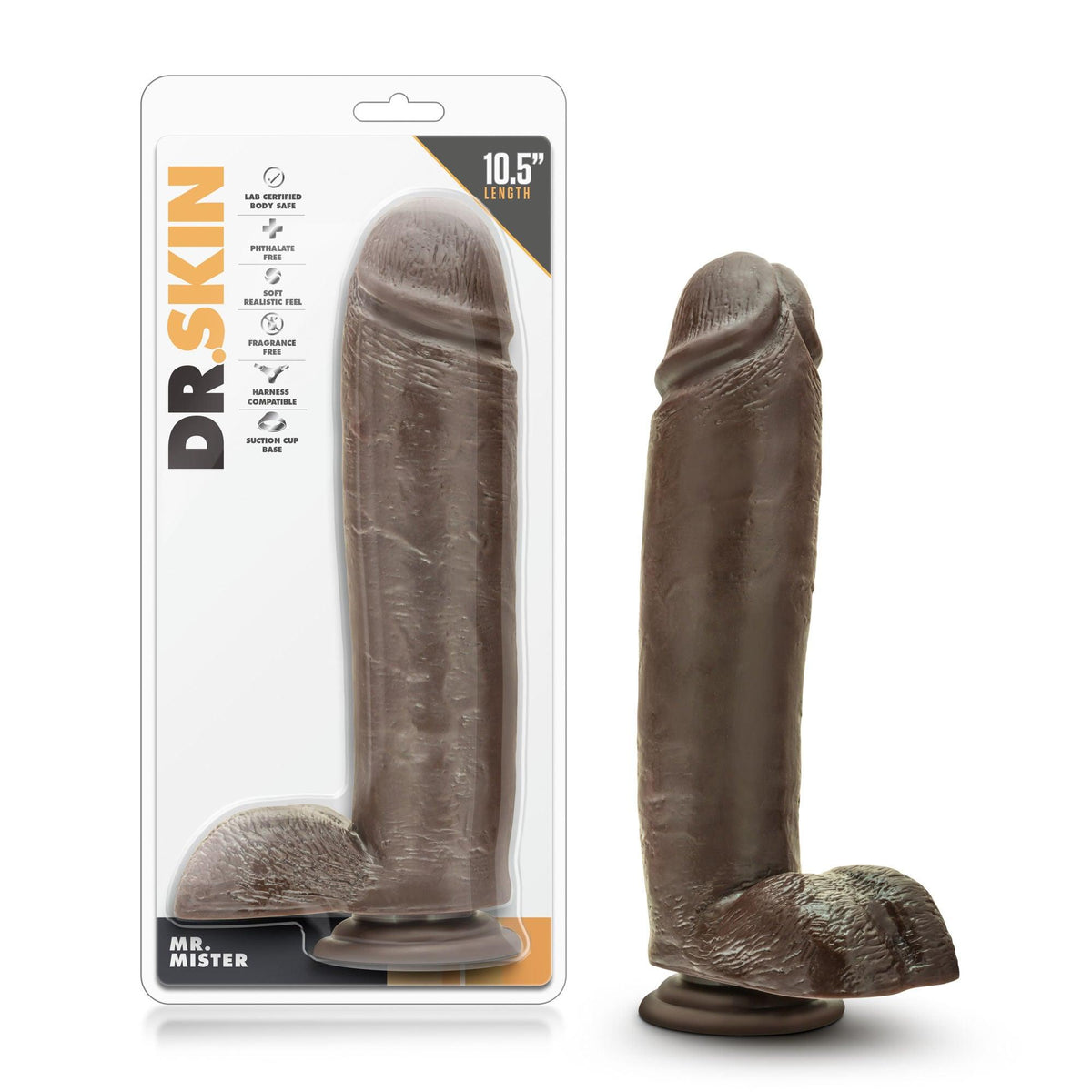 Dr. Skin - Mr. Mister 10.5 Inch Dildo With Suction Cup - Chocolate - Love It Wet