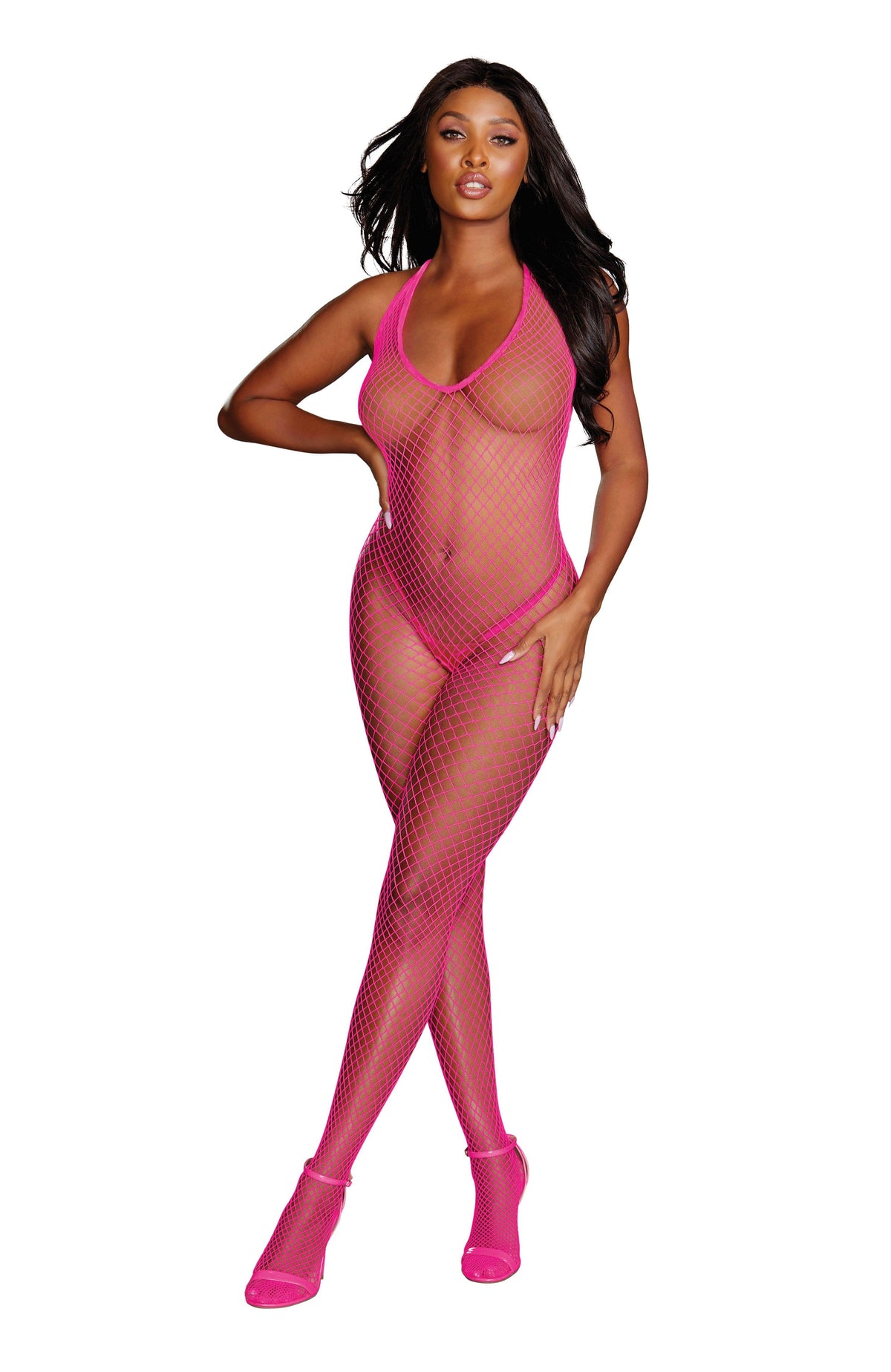 Diamond Net Bodystocking - One Size - Neon Pink - Love It Wet
