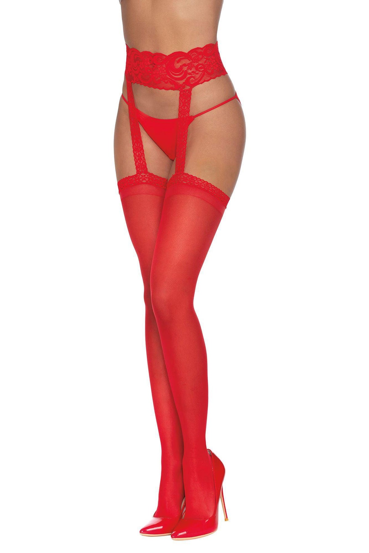 Pantyhose With Garters - One Size - Red - Love It Wet