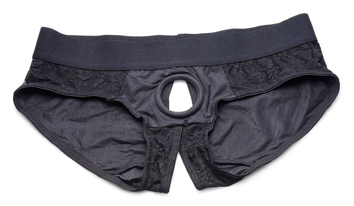 Lace Envy Black Crotchless Panty Harness - S/m - Love It Wet