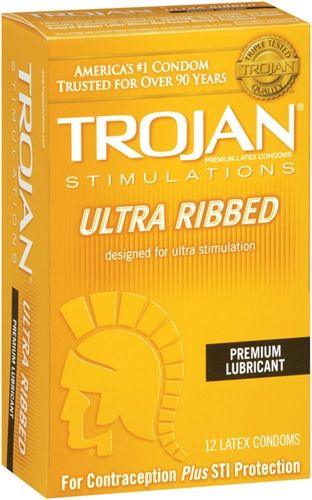 Trojan Stimulations Ulta Ribbed - 12 Pack - Love It Wet