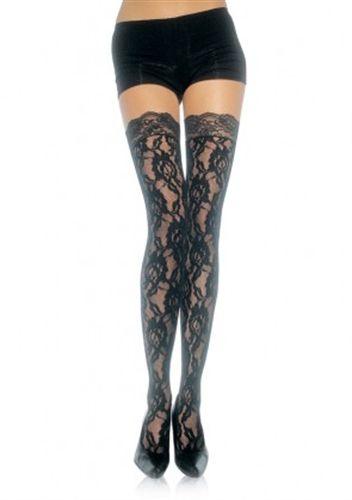 Lace Top Lace Thigh Highs - One Size - Black - Love It Wet