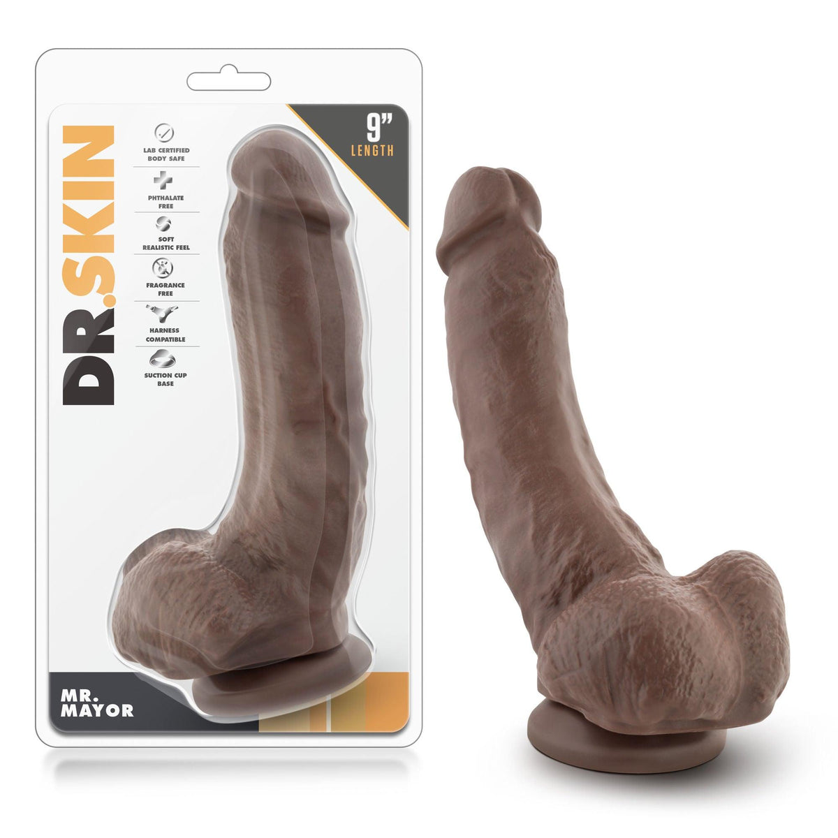 Dr. Skin - Mr. Mayor 9 Inch Dildo With Suction Cup - Chocolate - Love It Wet