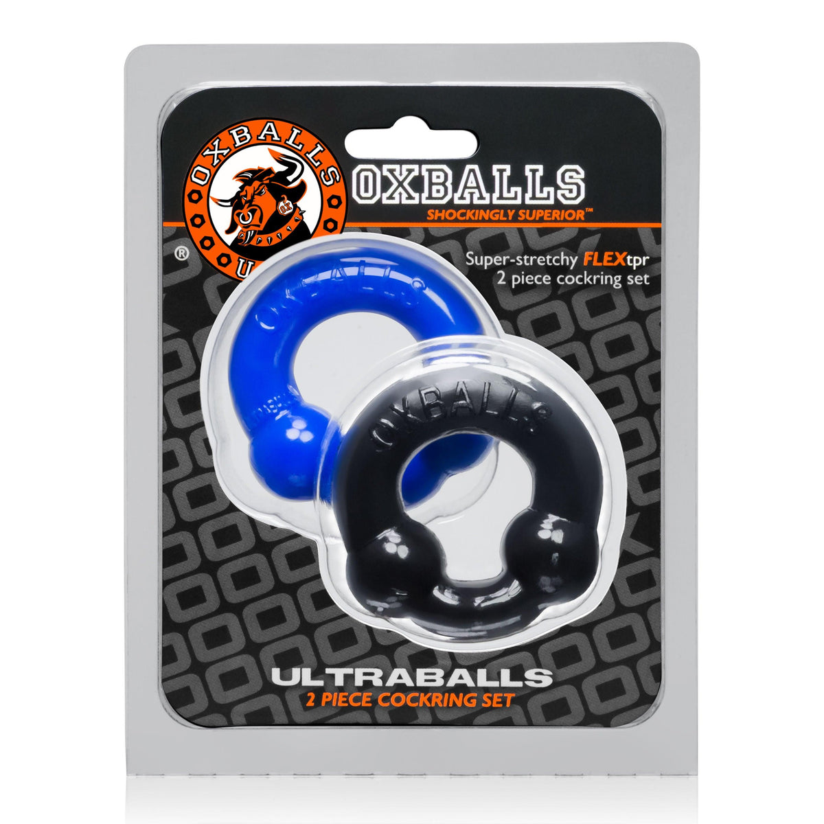 Ultraballs 2- Piece Cockring Set - Black & Police Blue - Love It Wet