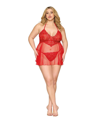 Babydoll and G-String Dmnd - One Size Queen -  Red