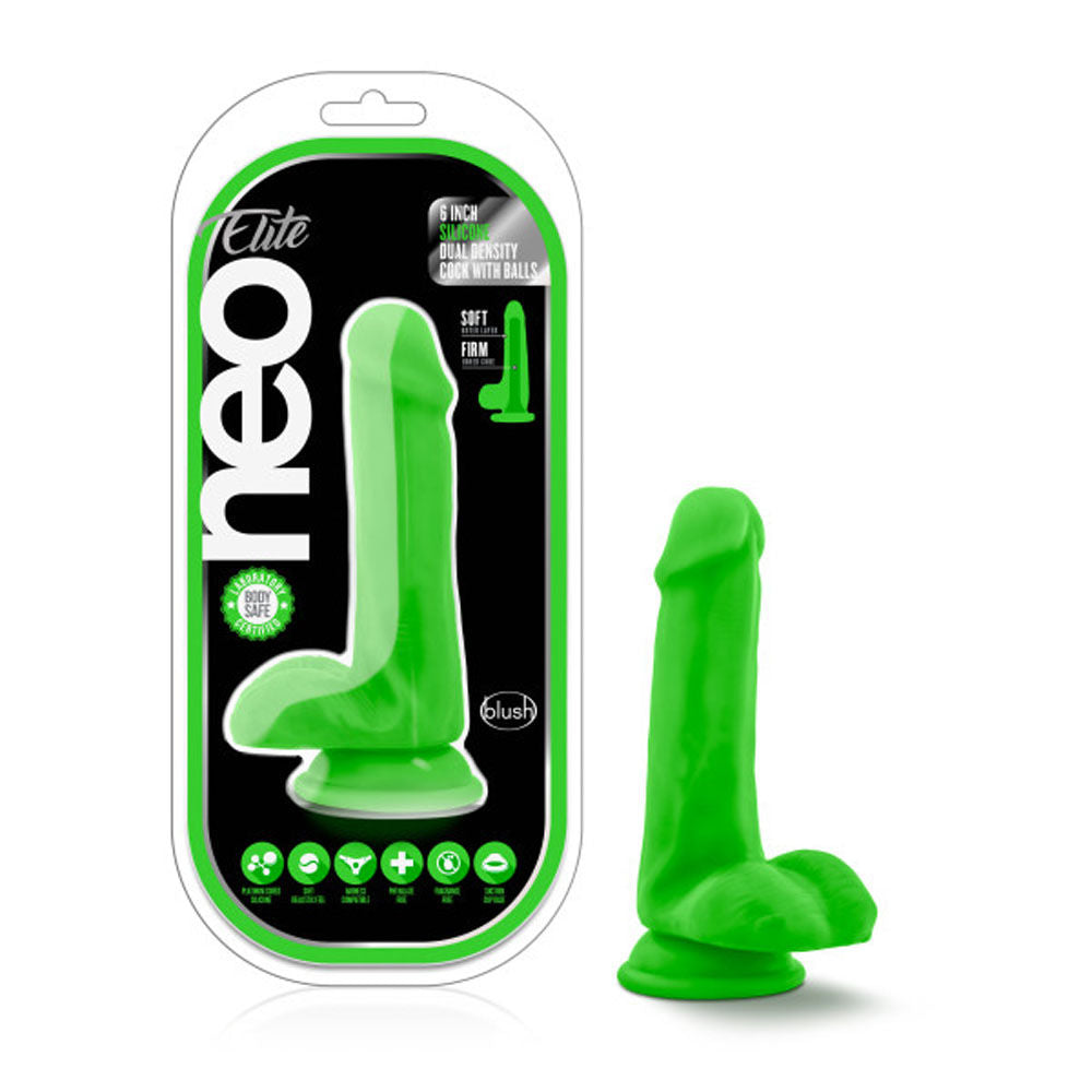 Neo Elite - 6 Inch Silicone Dual Density Cock  With Balls - Neon Pink