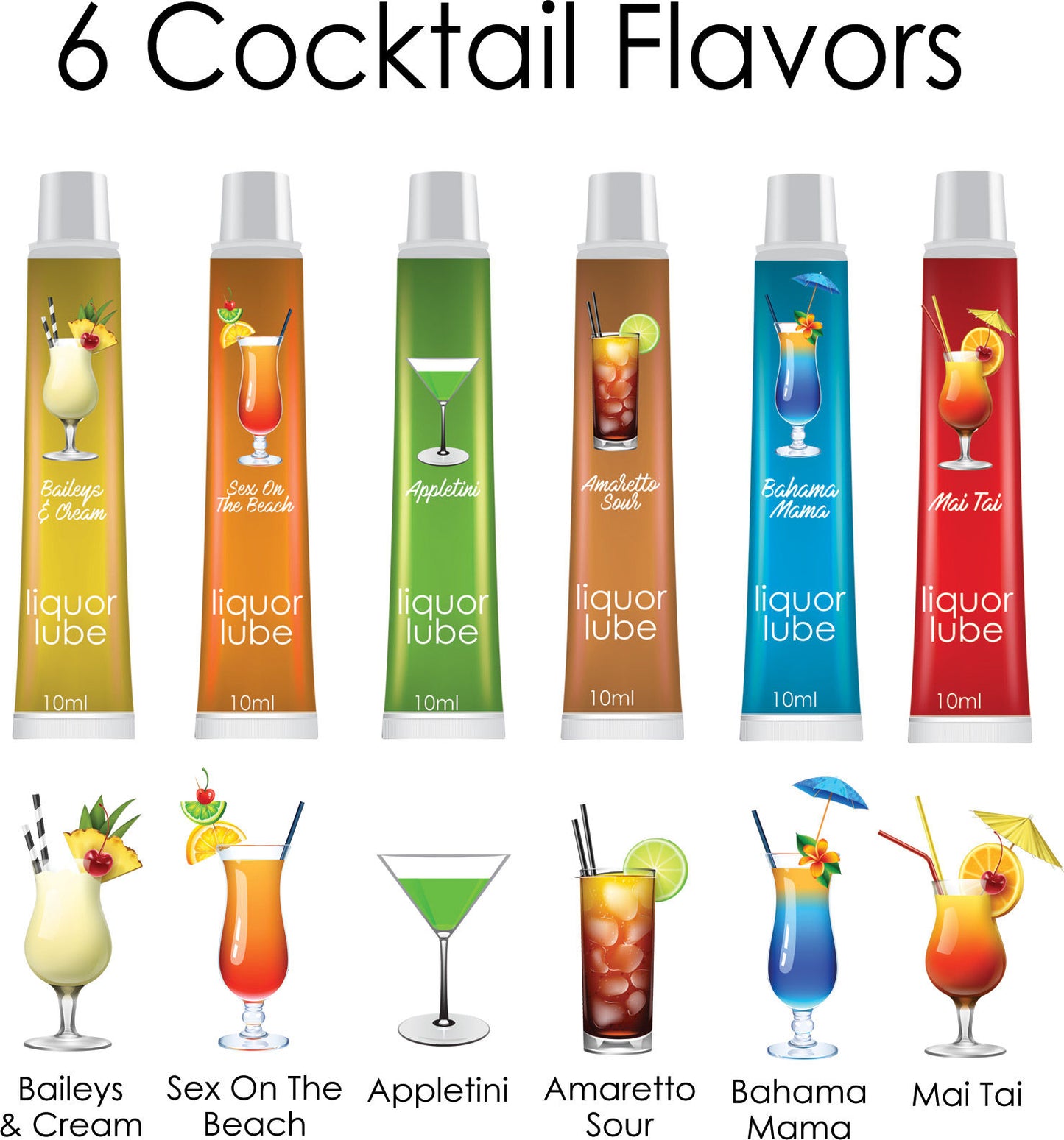 Liquor Lube Assorted Flavors 72 Pcs Display - Display - 6 Cocktail Flavors - 10ml Tubes