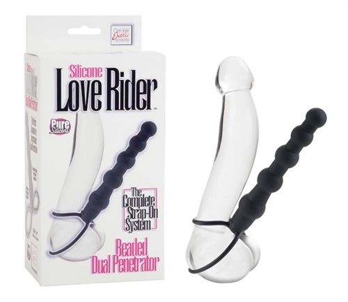 \"Silicone Love Rider Beaded Dual Penetrator - Black\"