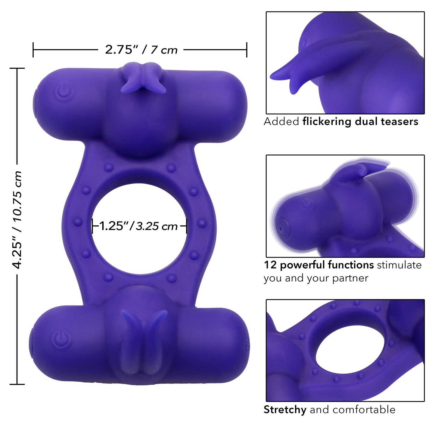 Silicone Rechargeable Triple Orgasm Enhancer -  Purple