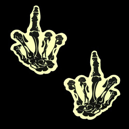 Fuck You Glow in the Dark Skeleton Hand Nipple  Cover Pasties