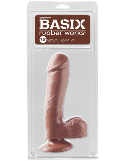 Basix Rubber Works - 7.5 Inch Dong With Suction  Cup - Brown