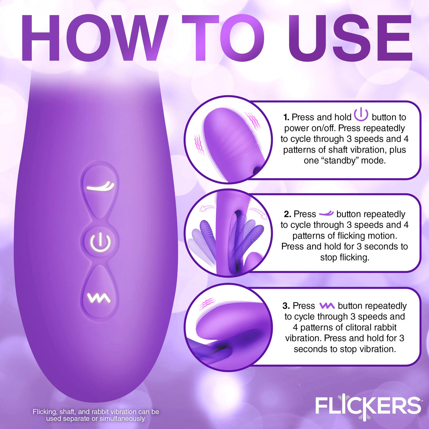 Tri-Flick Flicking Silicone Rabbit Vibrator -  Purple