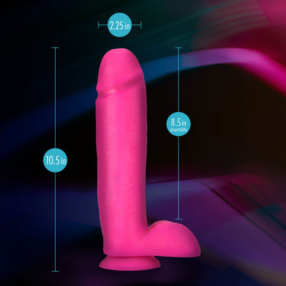 Neo Elite - 10 Inch Silicone Dual Density Cock  With Balls - Neon Pink