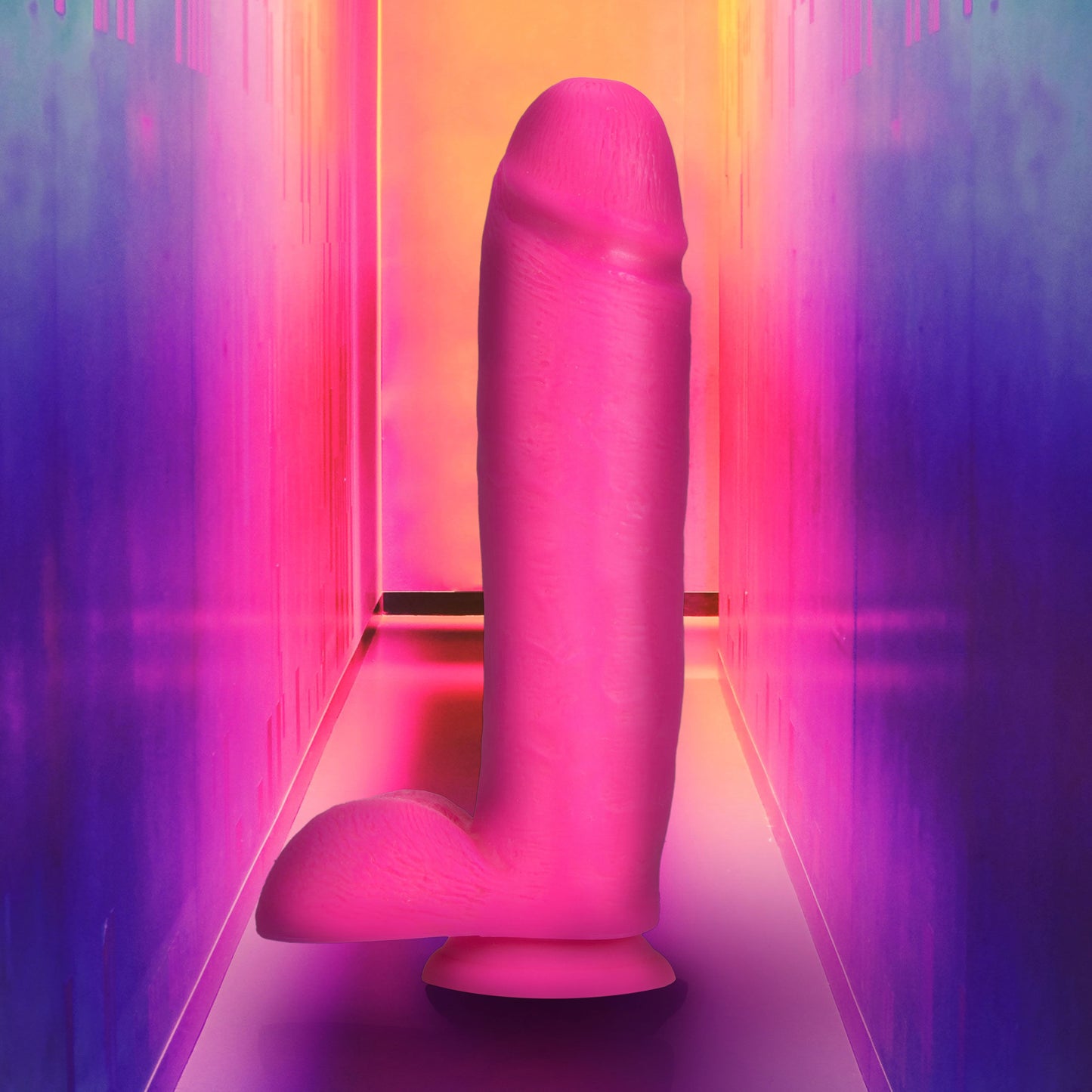 Neo Elite - 10 Inch Silicone Dual Density Cock  With Balls - Neon Pink