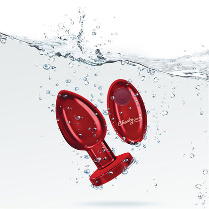 Cheeky Charms - Rechargeable Vibrating Metal Butt Plug With Remote Control - Red - Large