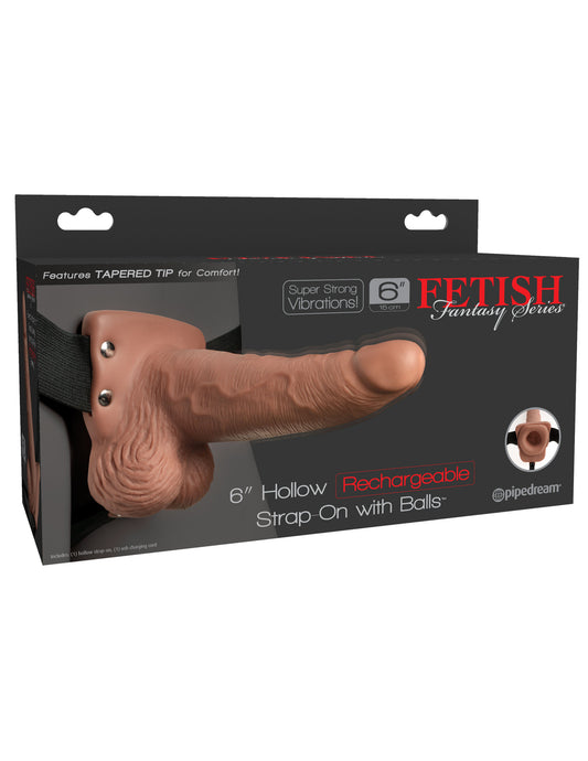 Fetish Fantasy Series 6 Inch Hollow Rechargeable Strap-on With Balls - Tan