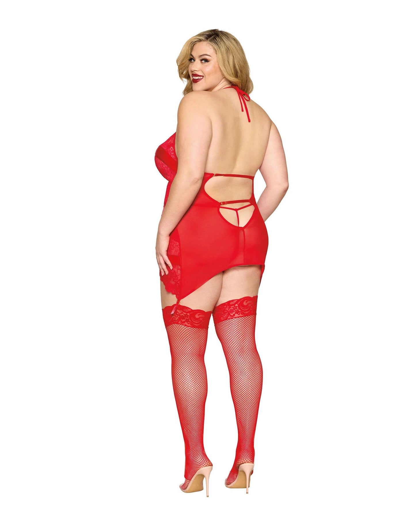 Garter Slip and G-String Dmnd - One Size Queen -  Red