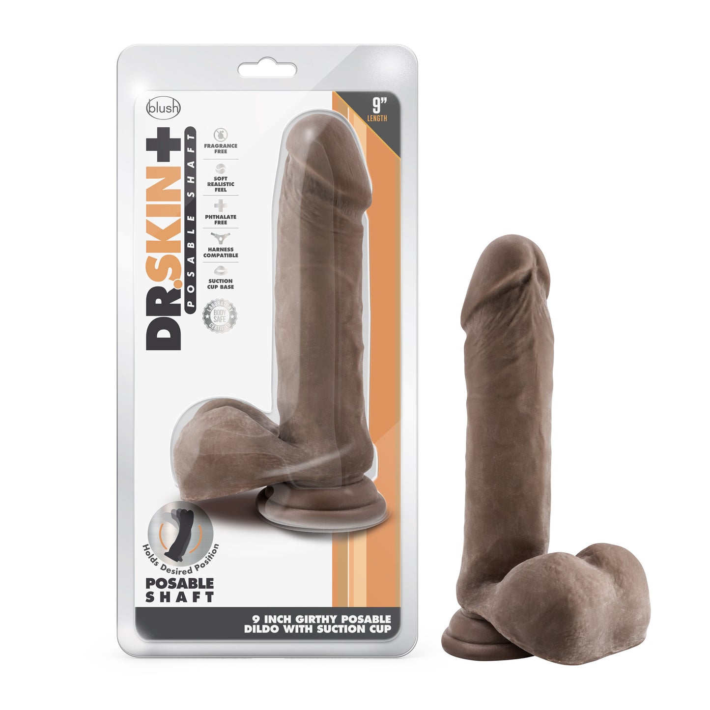 Dr. Skin Plus - 9 Inch Thick Posable Dildo With Balls - Vanilla