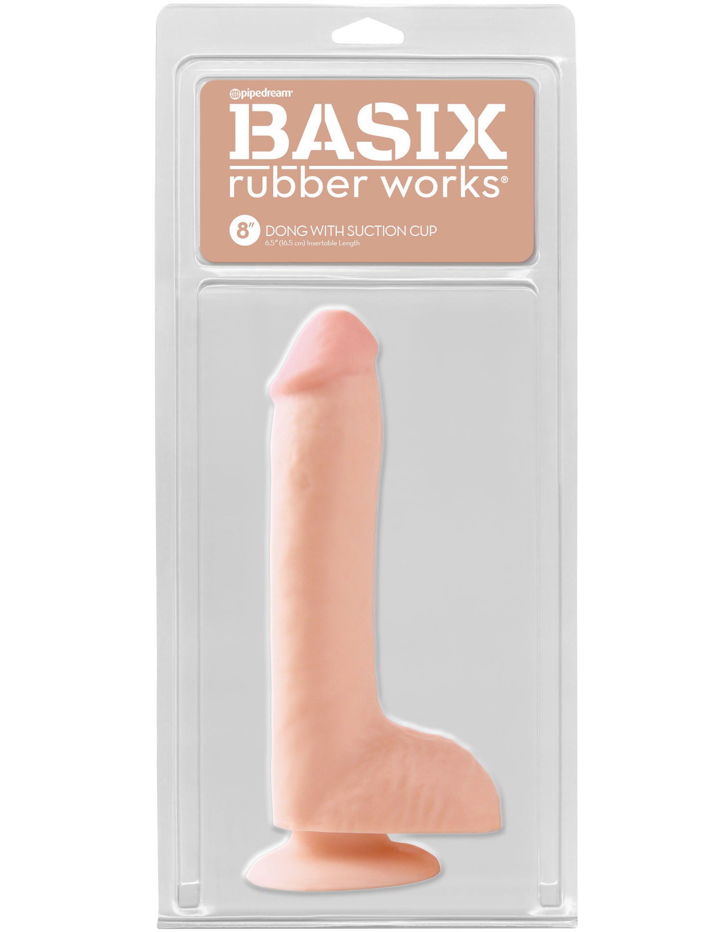 Basix Rubber Works 8 Inch Dong With Suction Cup -  Flesh