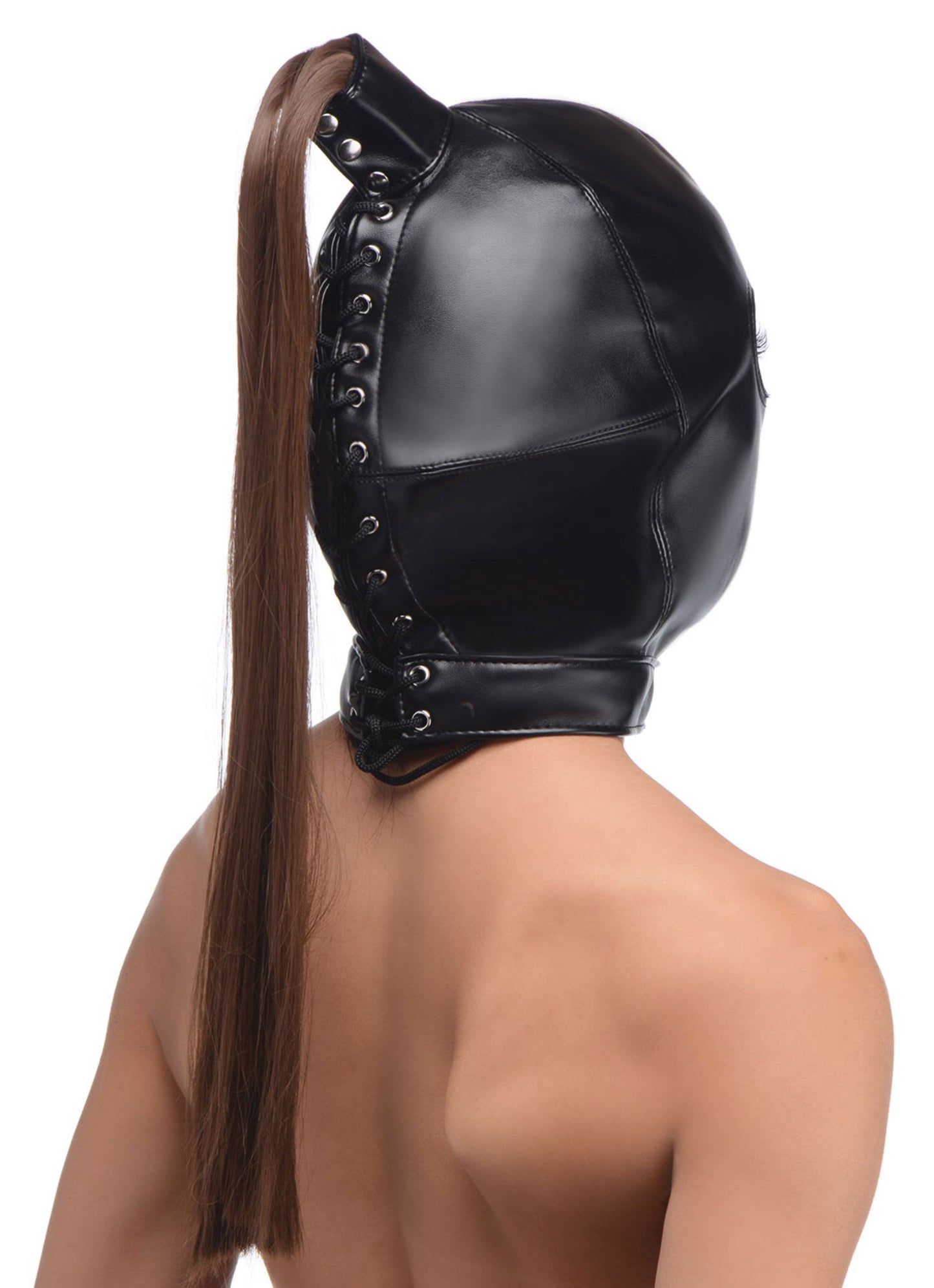 Ponytail Bondage Hood - Black