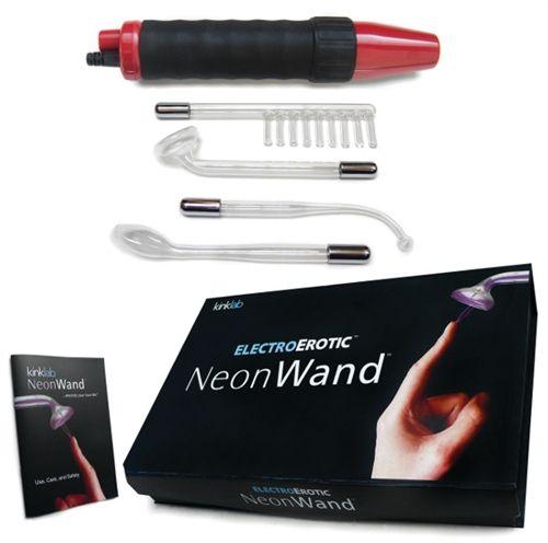 Neon Wand Electrosex Kit - Red and Black Handle Red Electrode - Love It Wet