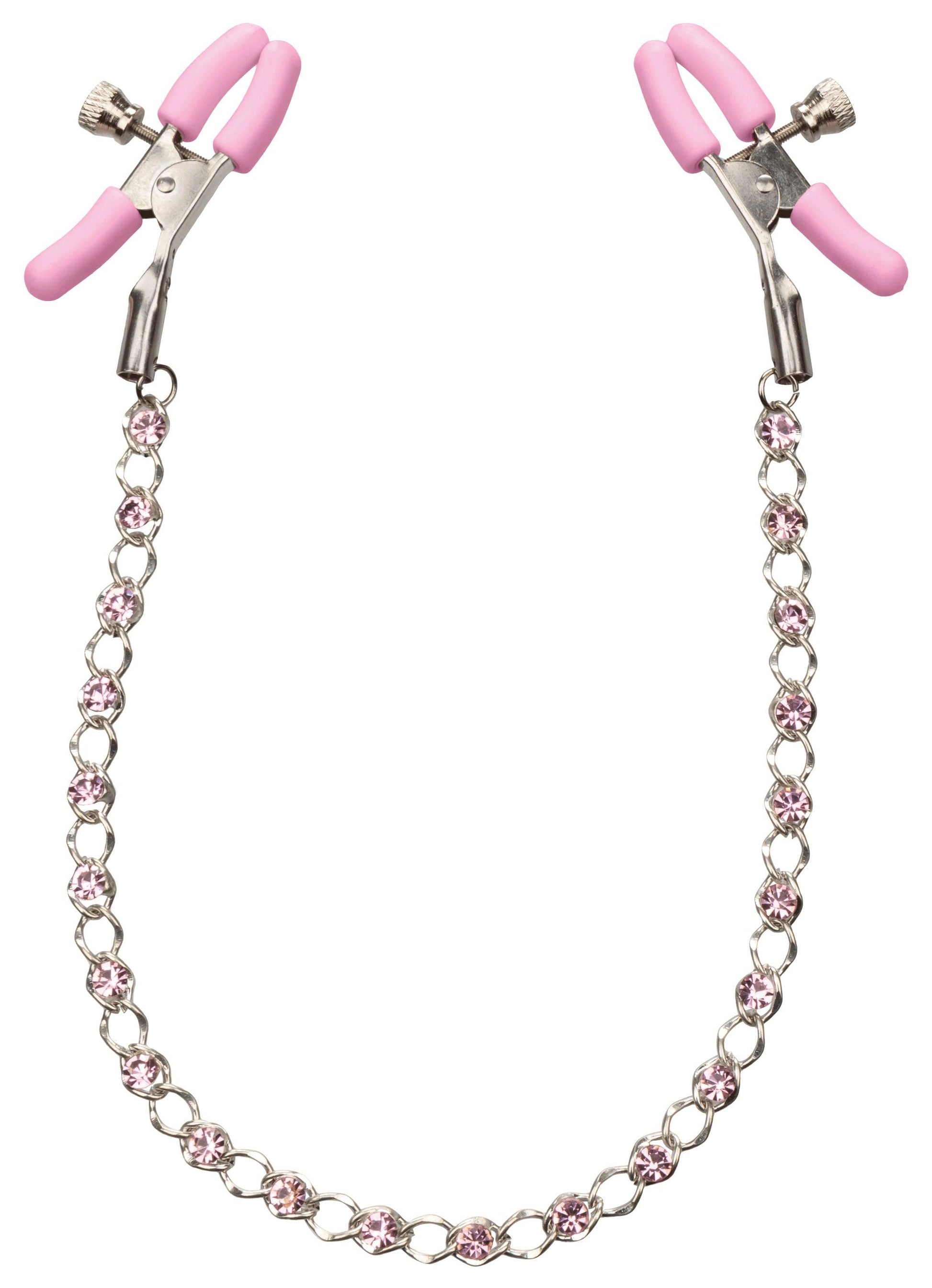 Nipple Play Crystal Chain Nipple Clamps - Pink - Love It Wet