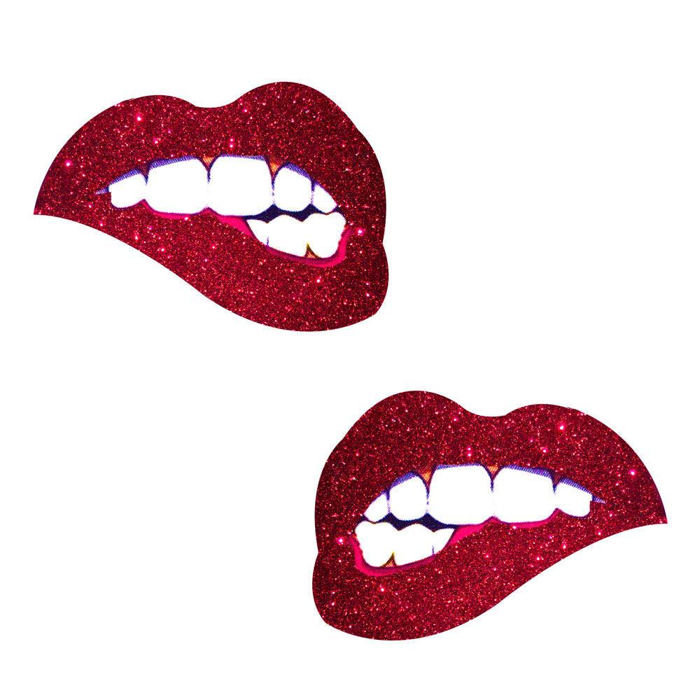 Freaking Awesome Red Glitter Bite Me Nipztix Pasties - Love It Wet