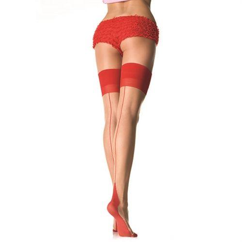 Sheer 2 Tone Stockings - One Size - Nude/ Red - Love It Wet