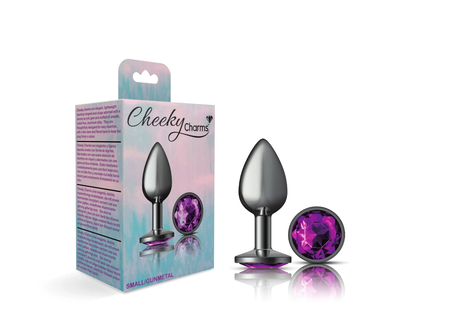 Cheeky Charms-Gunmetal Metal Butt Plug- Round-Deep Purple-Small - Love It Wet