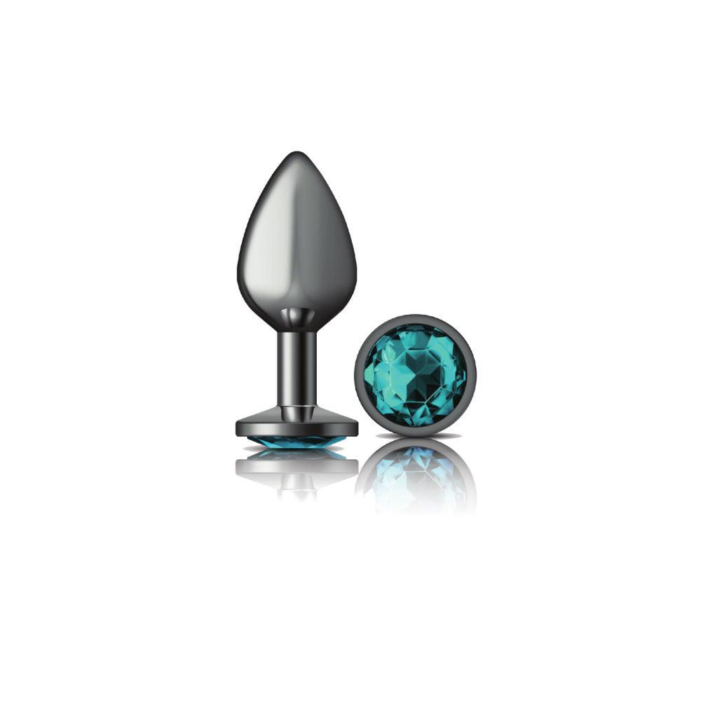 Cheeky Charms-Gunmetal Metal Butt Plug- Round-Teal-Medium - Love It Wet