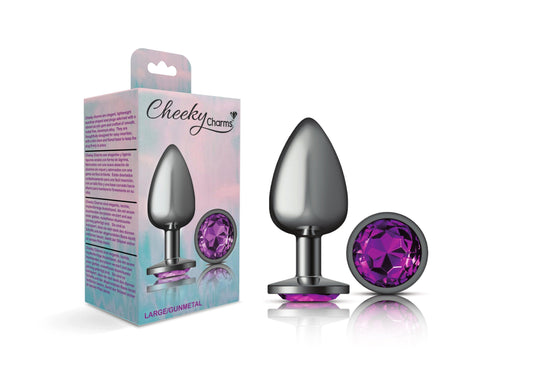 Cheeky Charms-Gunmetal Metal Butt Plug- Round-Deep Purple-Large - Love It Wet