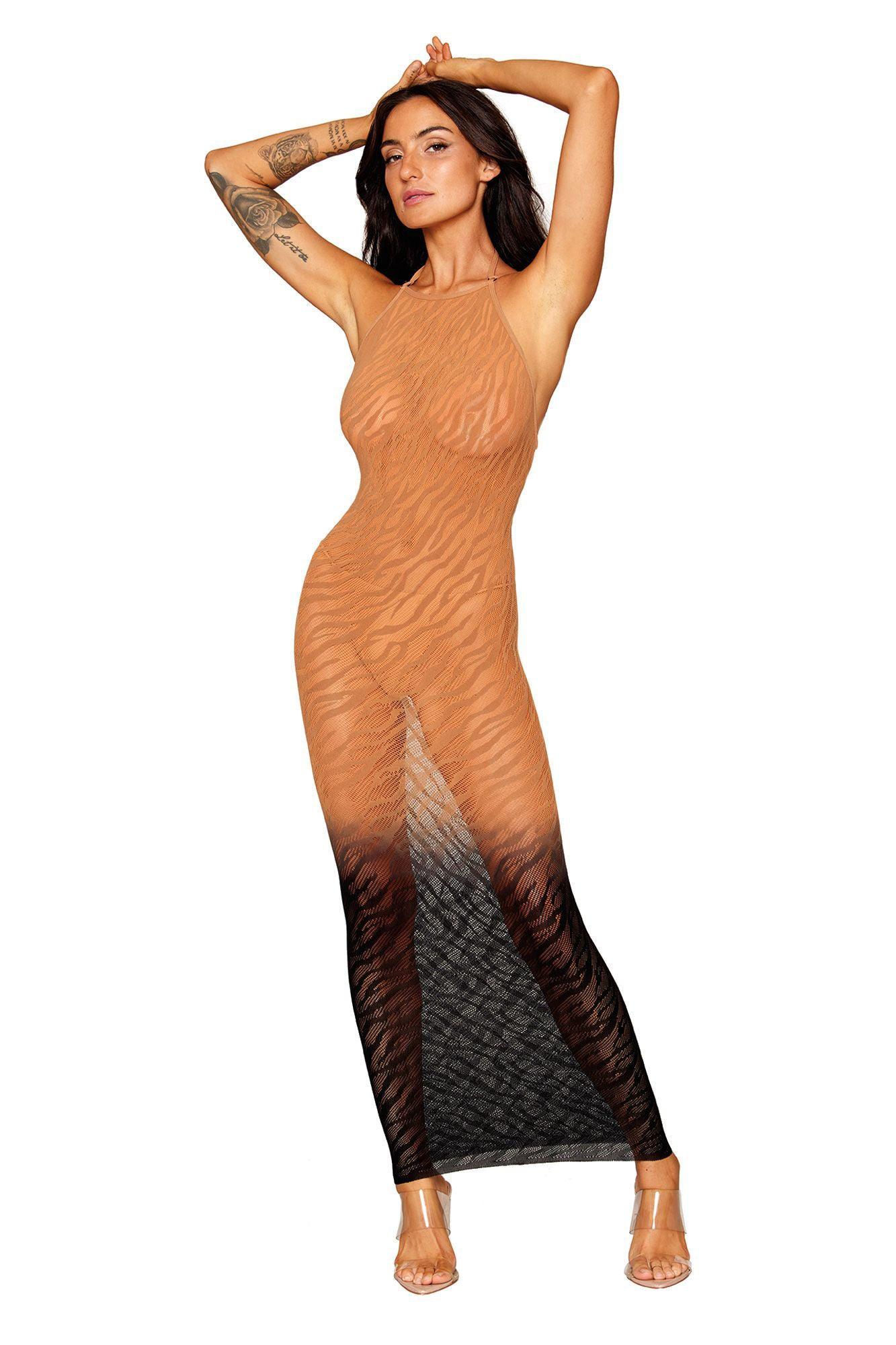 Bodystocking Gown - One Size - Black/copper - Love It Wet