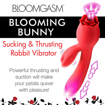 Blooming Bunny Sucking and Thrusting Silicone Rabbit Vibrator - Red - Love It Wet