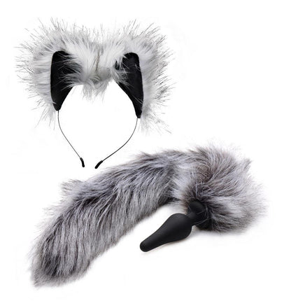 Grey Wolf Tail Anal Plug and Ears Set - Love It Wet