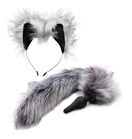 Grey Wolf Tail Anal Plug and Ears Set - Love It Wet