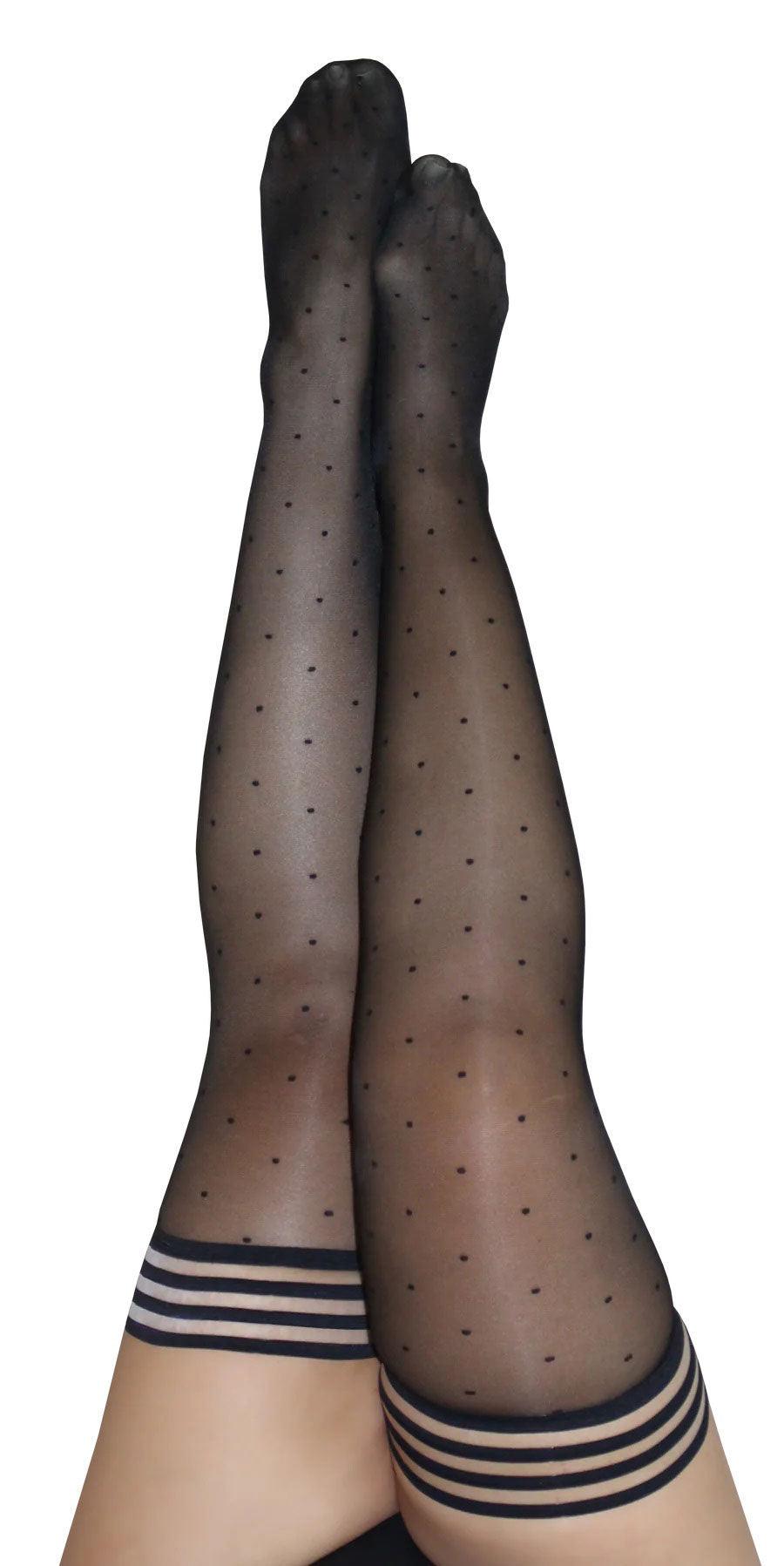 Ally - Polka Dot Thigh High - Size D - Black - Love It Wet