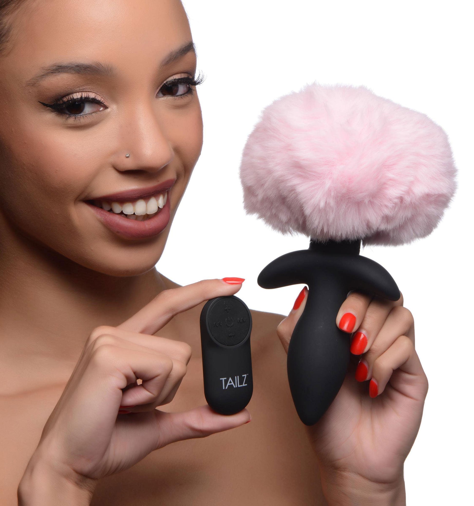 Waggerz Moving and Vibrating Bunny Tail Anal Plug - Pink - Love It Wet