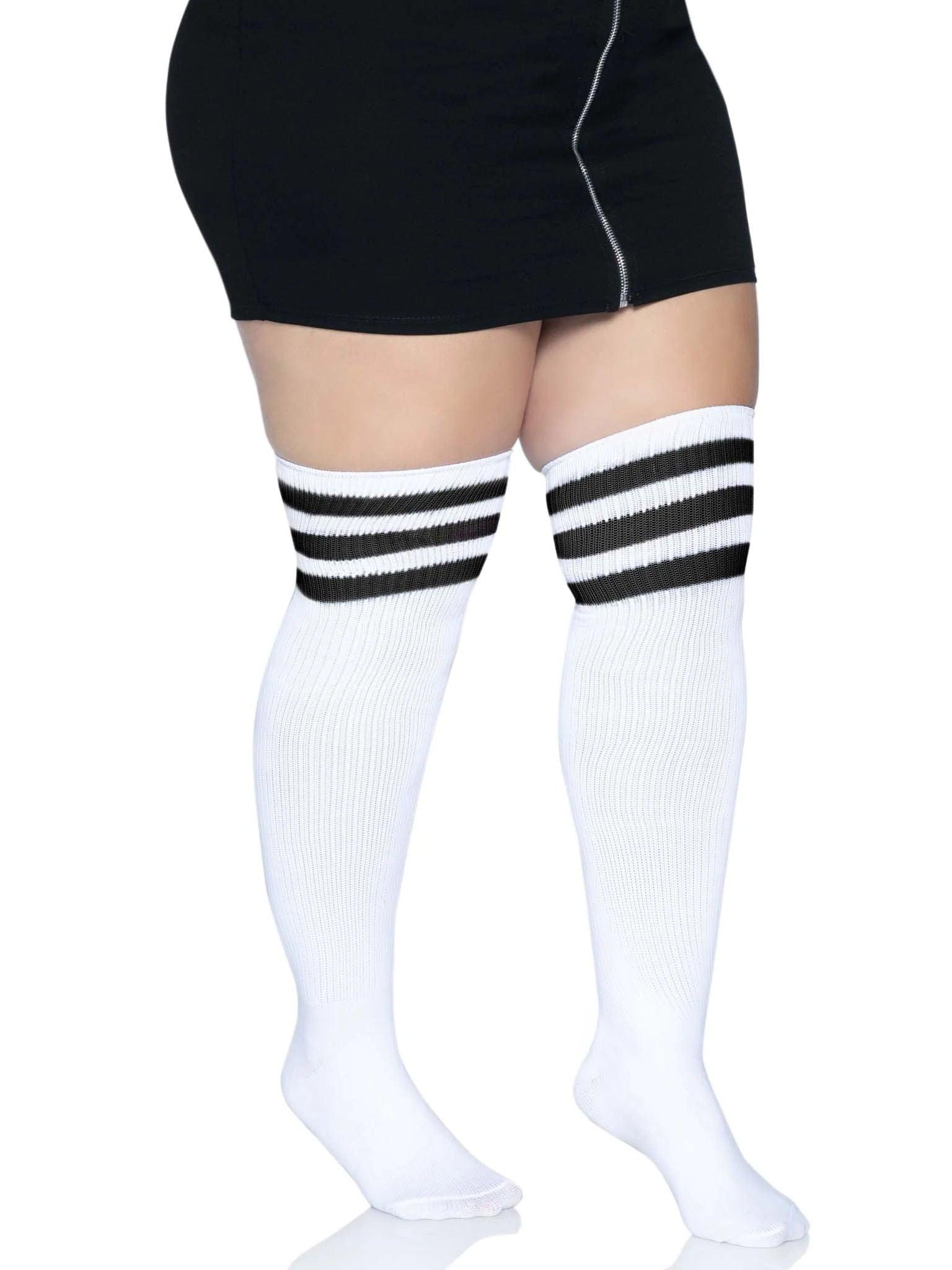 Over the Knee Athletic Socks -1x/2x - Black/white - Love It Wet