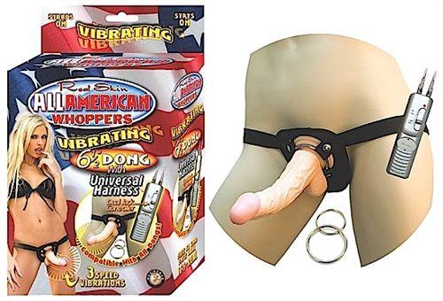 All American Whoppersvibrating 6.5-Inch Dong With Universasl Harness - Flesh - Love It Wet