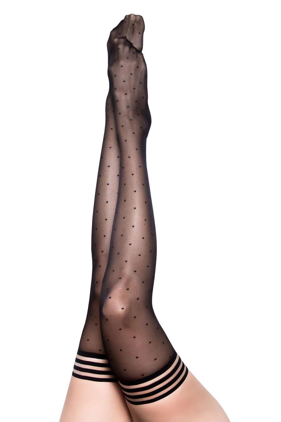 Ally - Polka Dot Thigh High - Size a - Black - Love It Wet