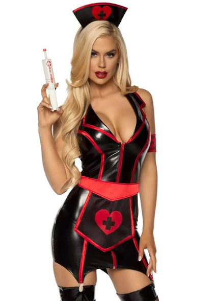 Naughty Nurse Costume - Medium - Black/red - Love It Wet