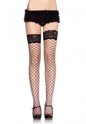 Lace Top Fence Net Thigh Highs - One Size - Black - Love It Wet