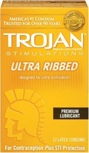 Trojan Stimulations Ulta Ribbed - 12 Pack - Love It Wet