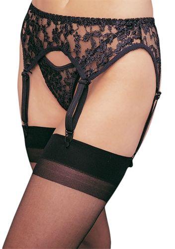 Lace Garterbelt and Thong - One Size - Black Black - One Size - Love It Wet