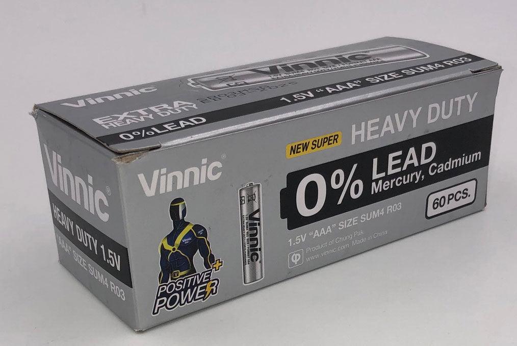 Vinnic Extra Heavy Duty AAA Batteries - 2 Pc./ Shrink Pk. - 60 Pcs. Box - Love It Wet