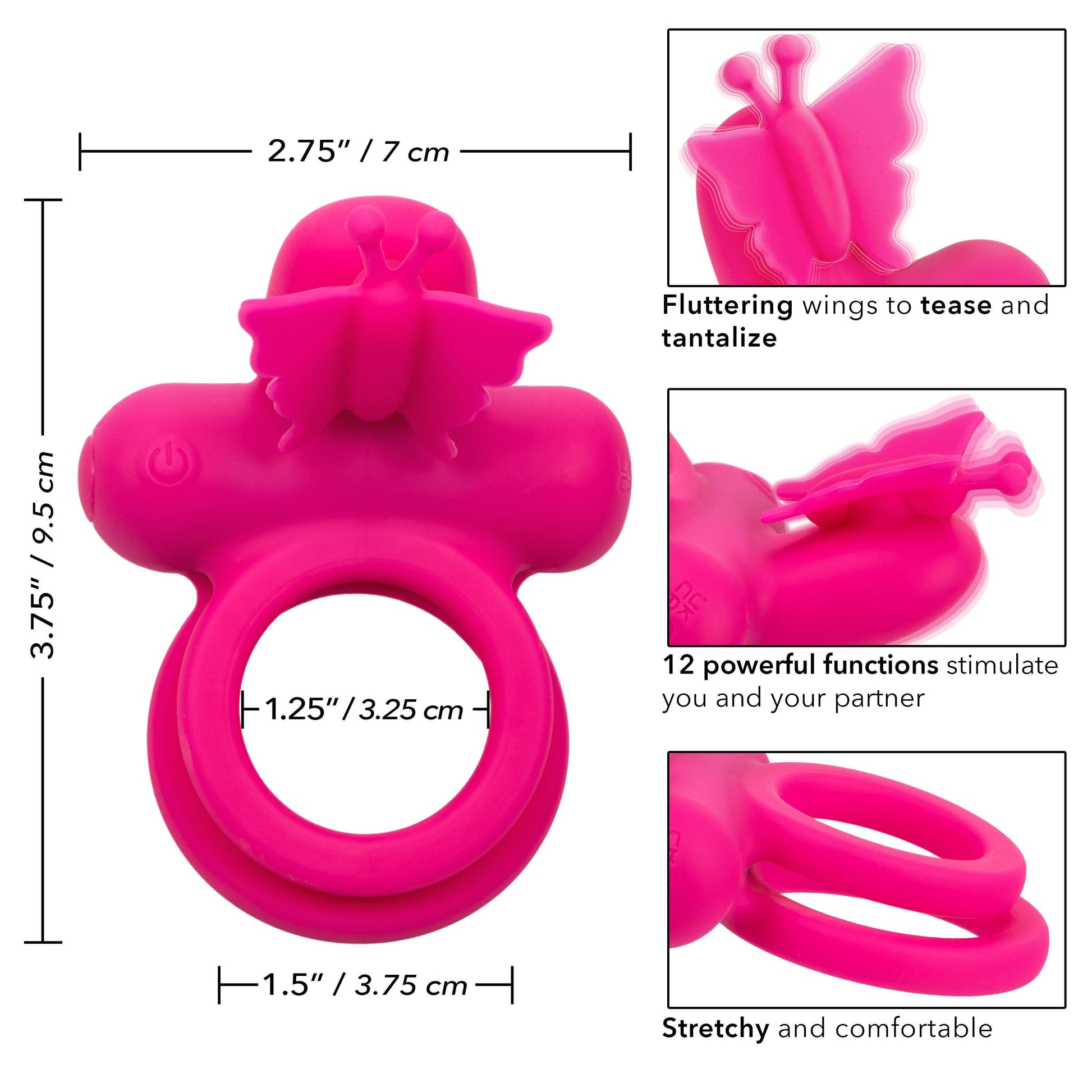 Silicone Rechargeable Dual Butterfly Ring - Pink - Love It Wet