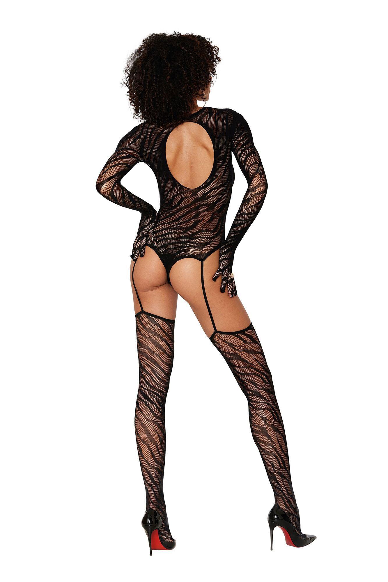 Teddy Bodystocking With Fingered Gloves - One Size - Black - Love It Wet