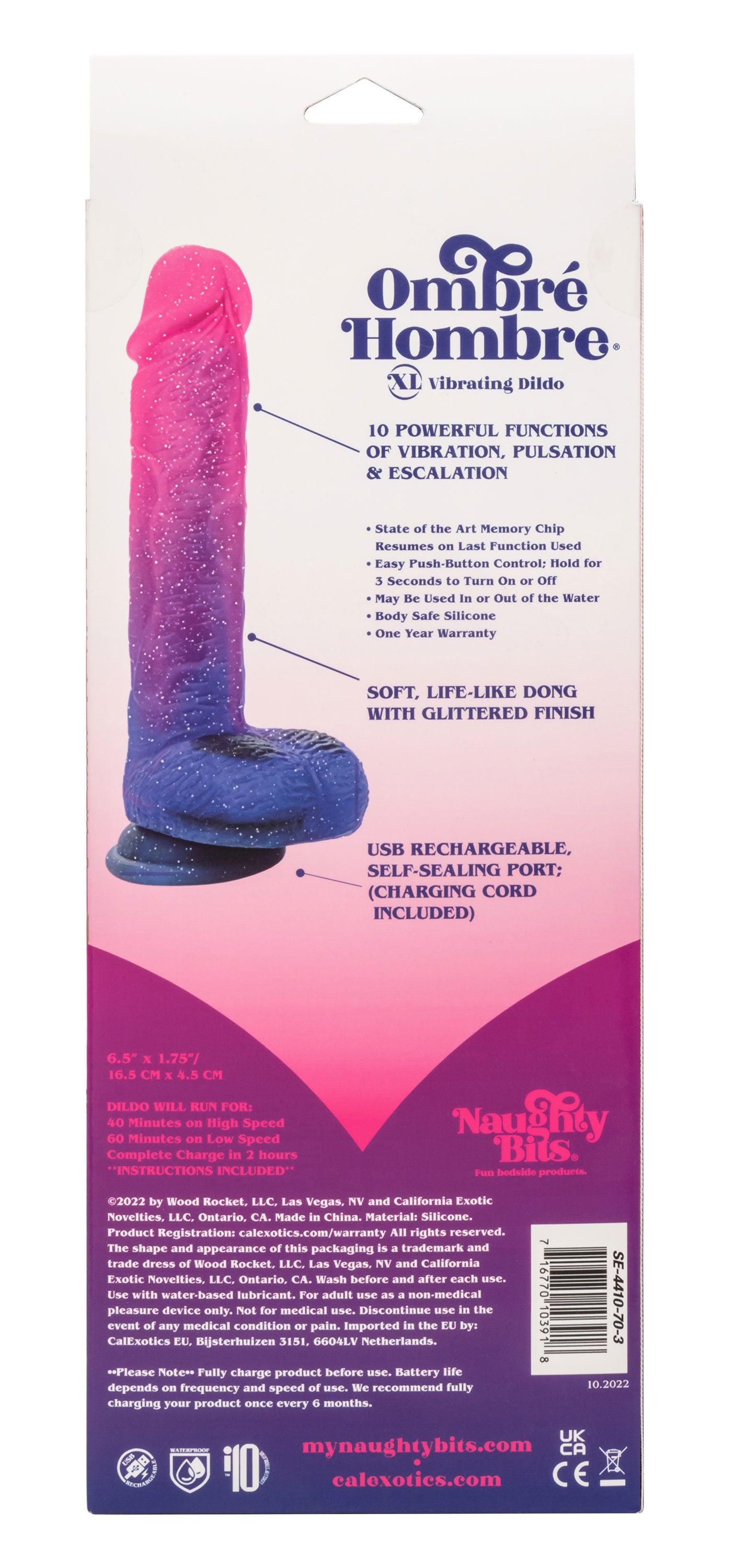 Naughty Bits Ombre Hombre XL Vibrating Dildo - - Pink/purple - Love It Wet