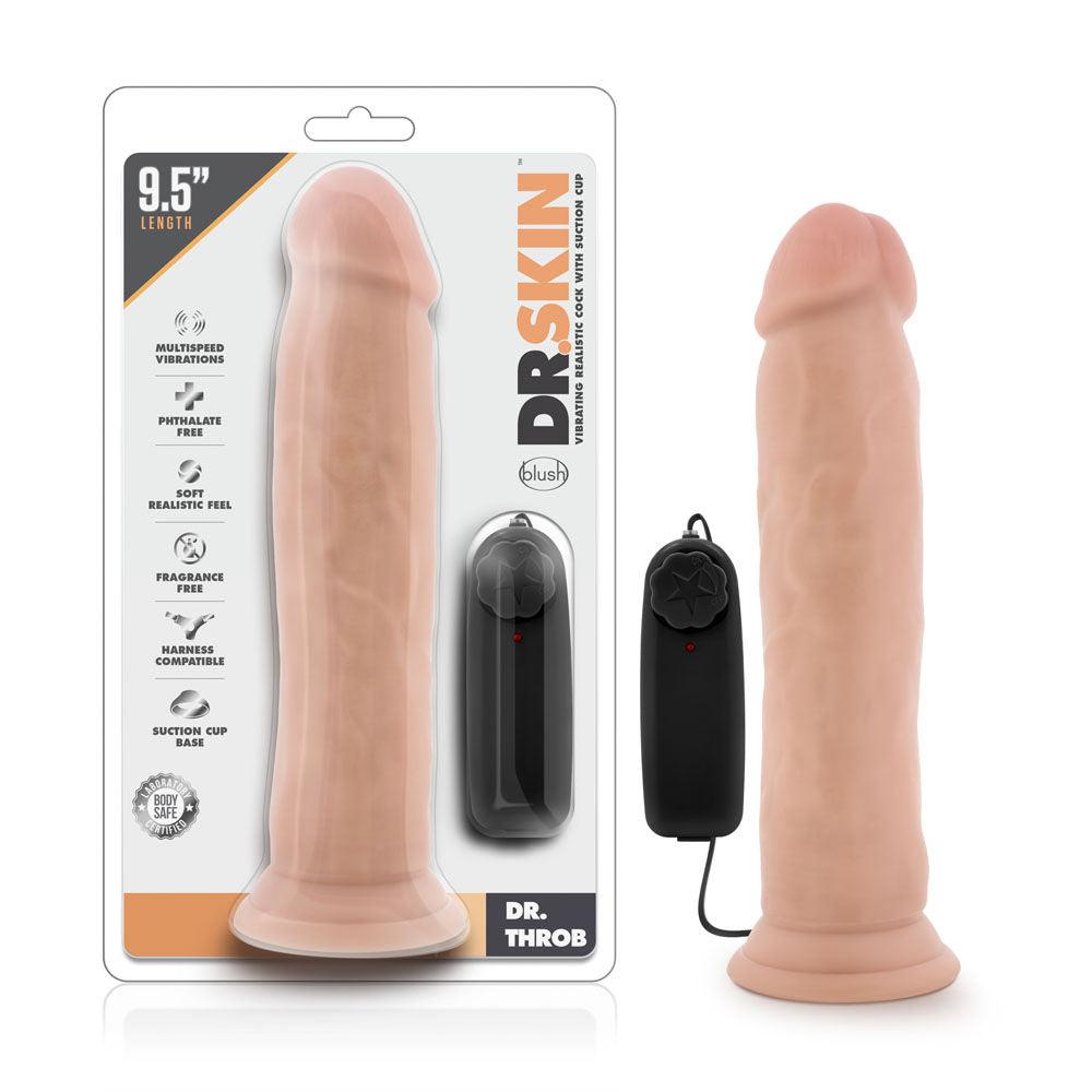 Dr. Skin - Dr. Throb - 9.5 Inch Vibrating Realistic Cock With Suction Cup - Vanilla - Love It Wet